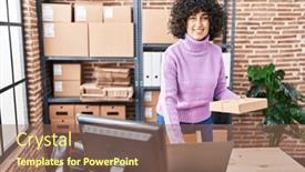  Presentation with middle east - Slide set having young-middle-east-woman-ecommerce background and a violet colored foreground