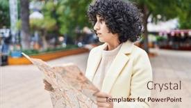  Presentation with city map - Slide set having young-middle-east-woman-executive background and a lemonade colored foreground