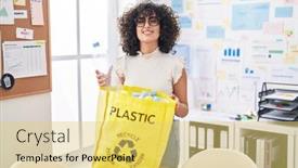  Presentation with plastic recycling - Slide deck enhanced with young-middle-east-woman-holding background and a yellow colored foreground