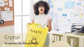  Presentation with plastic recycling - Presentation theme enhanced with young-middle-east-woman-holding background and a yellow colored foreground