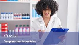  Presentation with middle east - Slide set having young-middle-east-woman-pharmacist background and a ocean colored foreground