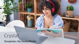  Presentation with middle east - Presentation design enhanced with young-middle-east-woman-reading background and a light blue colored foreground