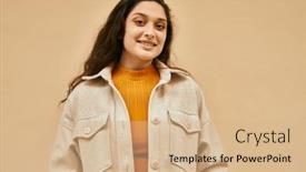  Presentation with middle east - Beautiful presentation design featuring young-middle-east-woman-smiling backdrop and a coral colored foreground