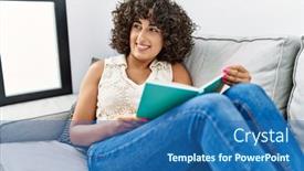  Presentation with middle east - Theme with young-middle-east-woman-smiling background and a ocean colored foreground