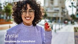  Presentation with middle east - Slide set having young-middle-east-woman-smiling background and a light blue colored foreground