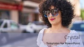  Presentation with middle east - PPT theme featuring young-middle-east-woman-smiling background and a light blue colored foreground