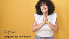  Presentation with forgiveness - Presentation design enhanced with young-middle-east-woman-standing background and a yellow colored foreground