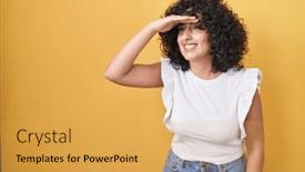  Presentation with far away - Presentation enhanced with young-middle-east-woman-standing background and a yellow colored foreground