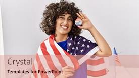  Presentation with vote - PPT theme featuring young-middle-east-woman-wearing background and a  colored foreground