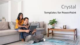  Presentation with indian couple - Beautiful slide deck featuring young-middle-eastern-couple-using backdrop and a sky blue colored foreground