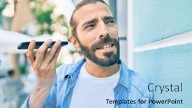  Presentation with audio - PPT layouts featuring young-middle-eastern-man-listening background and a light blue colored foreground