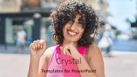  Presentation with eastern - Presentation design enhanced with young-middle-eastern-woman-listening background and a  colored foreground