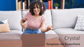  Presentation with eastern - Slide set having young-middle-eastern-woman-listening background and a coral colored foreground