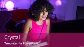  Presentation with streamer - PPT theme consisting of young-middle-eastern-woman-streamer background and a violet colored foreground