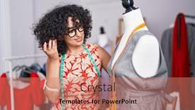  Presentation with listening woman - Slide set enhanced with young-middle-eastern-woman-tailor background and a  colored foreground