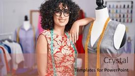  Presentation with eastern - Presentation theme enhanced with young-middle-eastern-woman-tailor background and a coral colored foreground