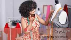  Presentation with voice - PPT layouts enhanced with young-middle-eastern-woman-tailor background and a coral colored foreground