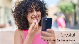  Presentation with eastern - Presentation theme featuring young-middle-eastern-woman-using background and a  colored foreground