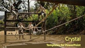  Presentation with obstacle course - Cool new theme with young military soldiers practising rope backdrop and a tawny brown colored foreground