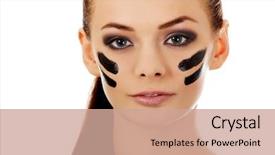  Presentation with military women - Theme consisting of young military women with war background and a coral colored foreground