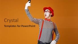  Presentation with mime - Audience pleasing PPT layouts consisting of young-mime-in-white-gloves backdrop and a gold colored foreground