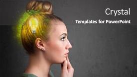  Presentation with green energy - Cool new slide deck with young mind thinking of green eco energy with lightbulb on grungy background backdrop and a dark gray colored foreground