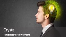  Presentation with green energy - Cool new slide deck with young mind thinking of green eco energy with lightbulb on grungy background backdrop and a dark gray colored foreground
