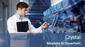  Presentation with mining equipment - PPT theme having young mining farm engineer background and a ocean colored foreground