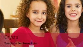  Presentation with young children - PPT theme with young mixed race children doing handicrafts background and a crimson colored foreground