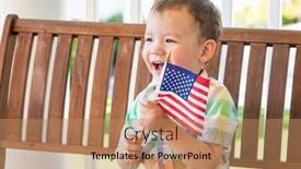  Presentation with chinese american - Colorful slide set enhanced with young mixed race chinese and caucasian boy playing with american flag backdrop and a coral colored foreground
