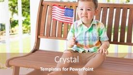  Presentation with chinese american - PPT theme having young mixed race chinese and caucasian boy playing with american flag background and a coral colored foreground