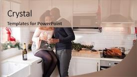  Presentation with embrace race - PPT layouts enhanced with young mixed race couple drinking background and a coral colored foreground