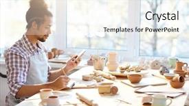  Presentation with craftsman - Beautiful PPT theme featuring young mixed race craftsman sitting backdrop and a cream colored foreground