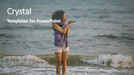  Presentation with sad woman walking - Slide set with young mixed race woman walking background and a gray colored foreground