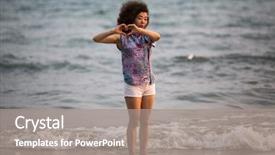  Presentation with race - Audience pleasing presentation design consisting of young mixed race woman walking backdrop and a gray colored foreground