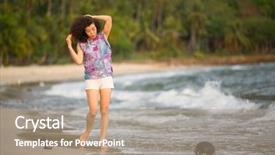  Presentation with race - Beautiful slide set featuring young mixed race woman walking backdrop and a coral colored foreground
