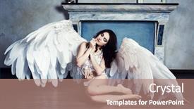  Presentation with angel wings - PPT layouts featuring young model with angel wings background and a coral colored foreground