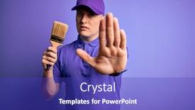  Presentation with purple paint - Amazing PPT theme having young-modern-decorator-painter-man backdrop and a royal blue colored foreground