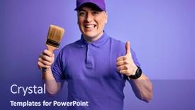  Presentation with purple paint - Presentation theme with young-modern-decorator-painter-man background and a navy blue colored foreground