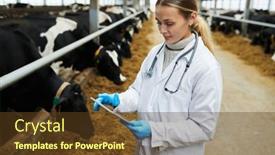  Presentation with lab coat - PPT theme having young-modern-female-veterinarian background and a tawny brown colored foreground