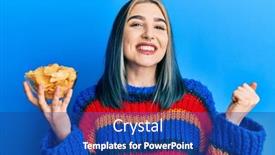  Presentation with potato chips - Beautiful theme featuring young-modern-girl-holding-potato backdrop and a ocean colored foreground