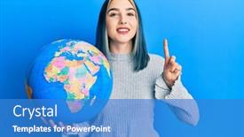  Presentation with world - Amazing slide set having young-modern-girl-holding-world backdrop and a teal colored foreground