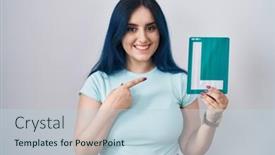  Presentation with hair - PPT theme with young-modern-girl-with-blue background and a lemonade colored foreground