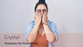  Presentation with blue eyes - Slide set with young-modern-girl-with-blue background and a coral colored foreground