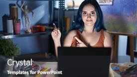  Presentation with blue night - Slides enhanced with young-modern-girl-with-blue background and a dark gray colored foreground