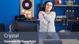  Presentation with love music - Slide set consisting of young-modern-girl-with-blue background and a ocean colored foreground