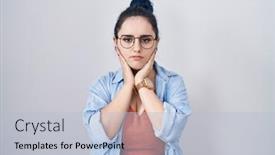  Presentation with sadness - Presentation theme featuring young-modern-girl-with-blue background and a light blue colored foreground