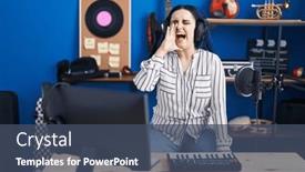  Presentation with blue music - Presentation design consisting of young-modern-girl-with-blue background and a ocean colored foreground