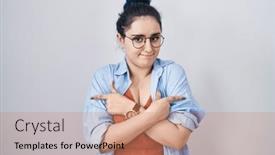  Presentation with direction - Presentation design with young-modern-girl-with-blue background and a coral colored foreground