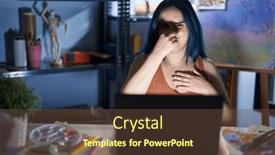  Presentation with breath - PPT theme consisting of young-modern-girl-with-blue background and a tawny brown colored foreground